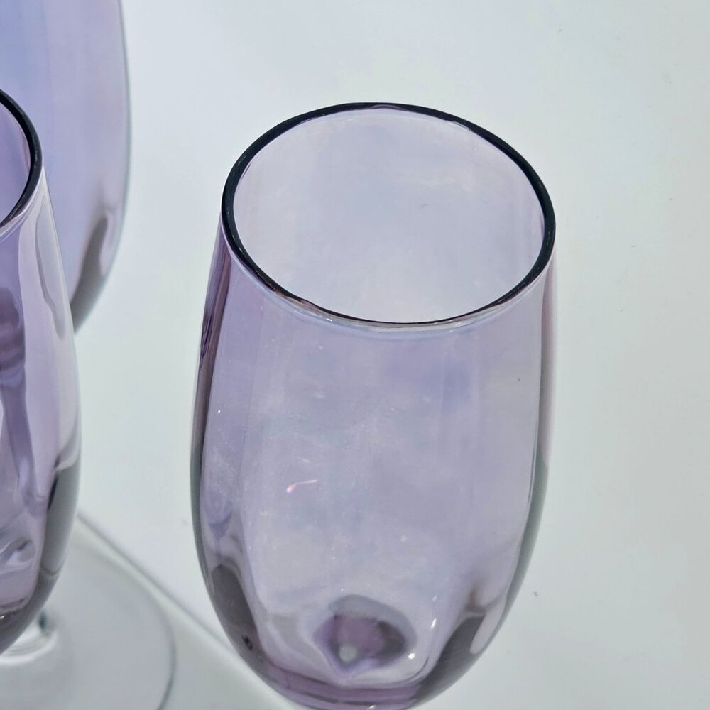 3 Monaco Optic Plum Champagne Flute 8.25" glasses Cristal d'Arques France romant - Picture 5 of 9